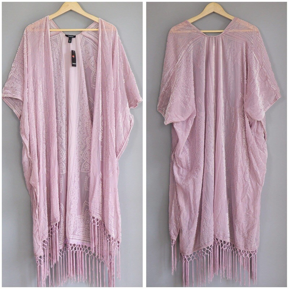 Torrid Kimono Top Size 1/2 Pink Fringe Boho Sheer Oversized